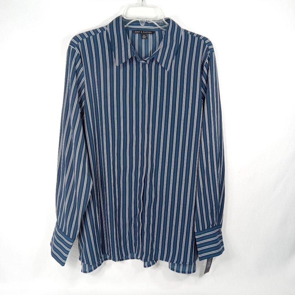 ZAC & RACHEL Women's Blue Striped Long Sleeve Button Front Shirt Size XL NWT